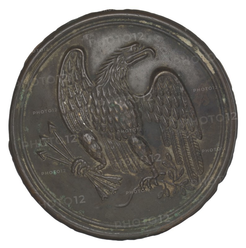 Plate with a stamped brass eagle design from a cartridge box belt, 1862-1865. Creator: Warren H. Wilkinson.