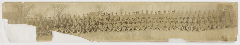 Panoramic photographic print of D Company, 369th regiment at Camp Merritt, 1917. Creator: Unknown.