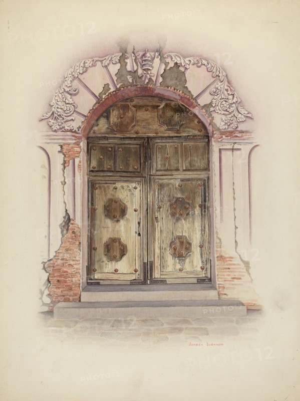 Doorway and Wall Painting, c. 1941. Creator: Juanita Donahoo.