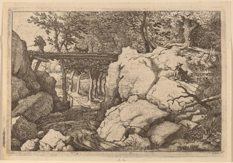 Goat on a small Bridge, probably c. 1645/1656. Creator: Allart van Everdingen.