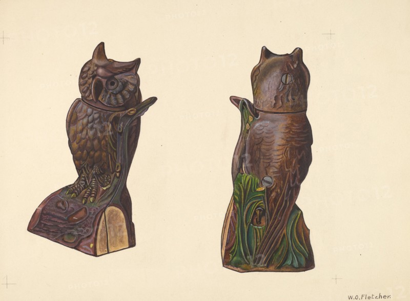 Owl on Log Bank, c. 1937. Creator: William O. Fletcher.