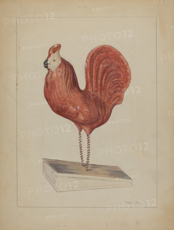 Pa. German Toy Bellows Rooster, c. 1936. Creator: John Fisk.