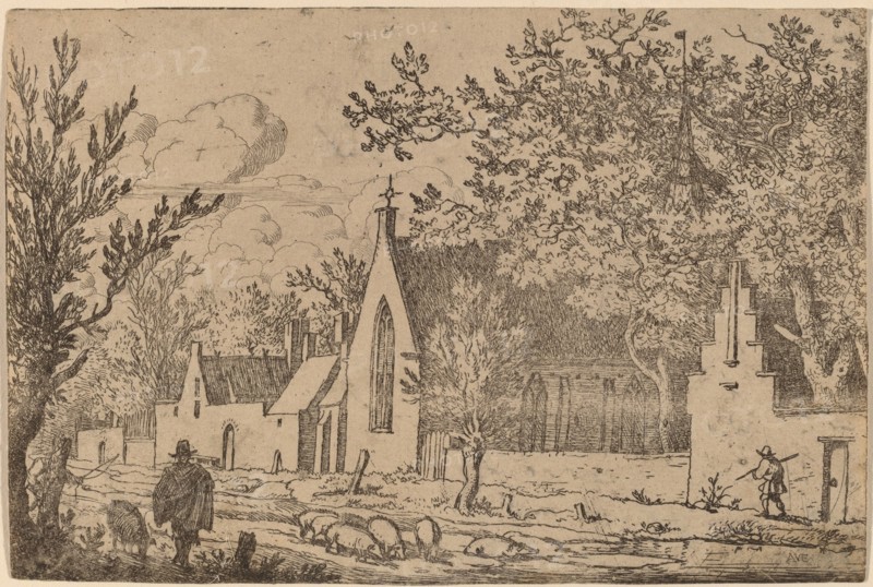 Swine Herd near a Chapel, probably c. 1645/1656. Creator: Allart van Everdingen.
