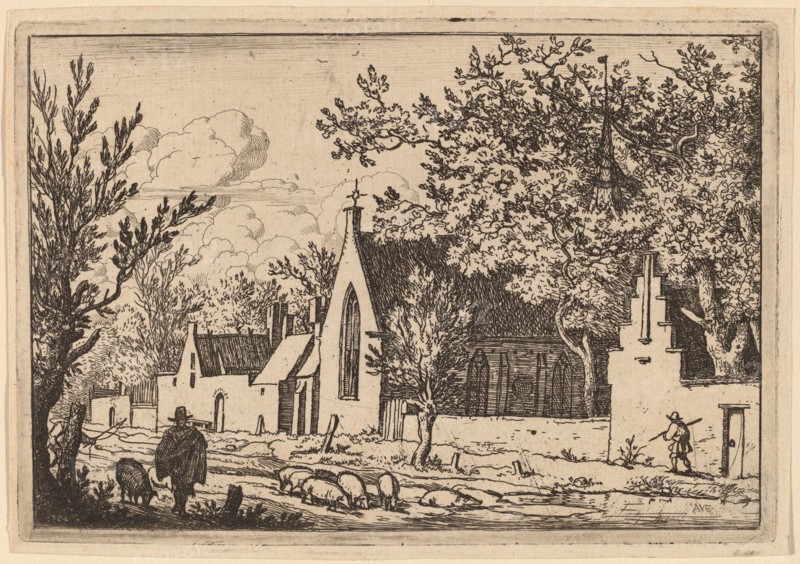 Swine Herd near a Chapel, probably c. 1645/1656. Creator: Allart van Everdingen.