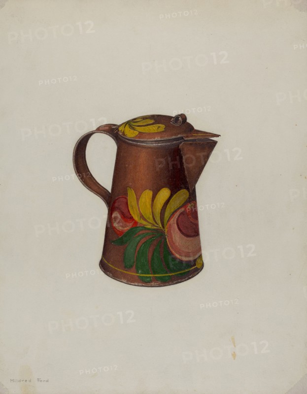 Toleware Syrup Pot, c. 1941. Creator: Mildred Ford.