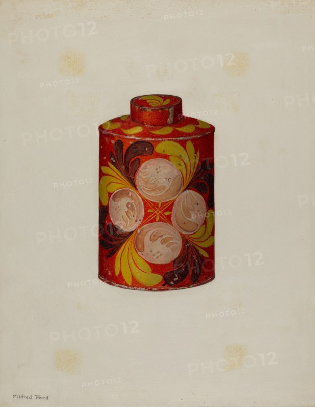Toleware Tea Caddy, c. 1940. Creator: Mildred Ford.