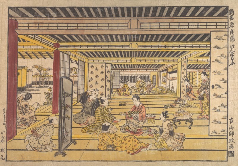 A Game of Hand Sumo in the New Yoshiwara, ca. 1740. Creator: Furuyama Moromasa.