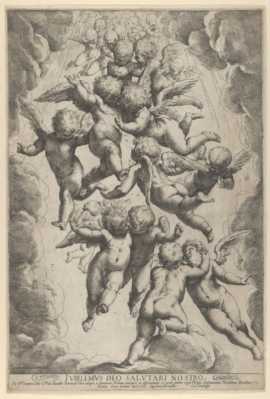 A group of angels embracing in flight, framed by clouds, ca. 1607., ca. 1607. Creator: Guido Reni.