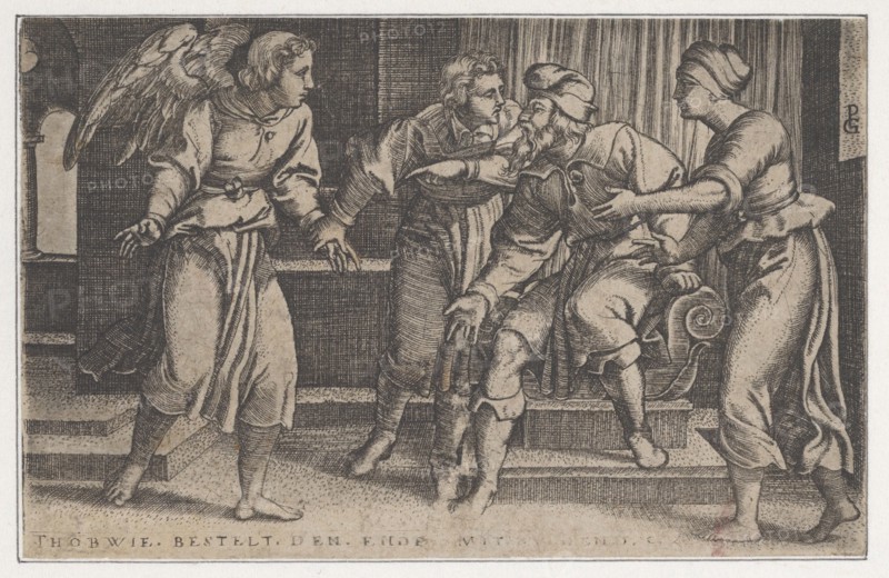Tobias and the Archangel Raphael, from The Story of Tobias, 1543. Creator: Georg Pencz.