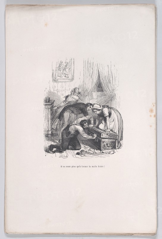 All that remains is to close the blessed trunk! from the Little Miseries of Human Life, 1843.. Creator: Quichon.