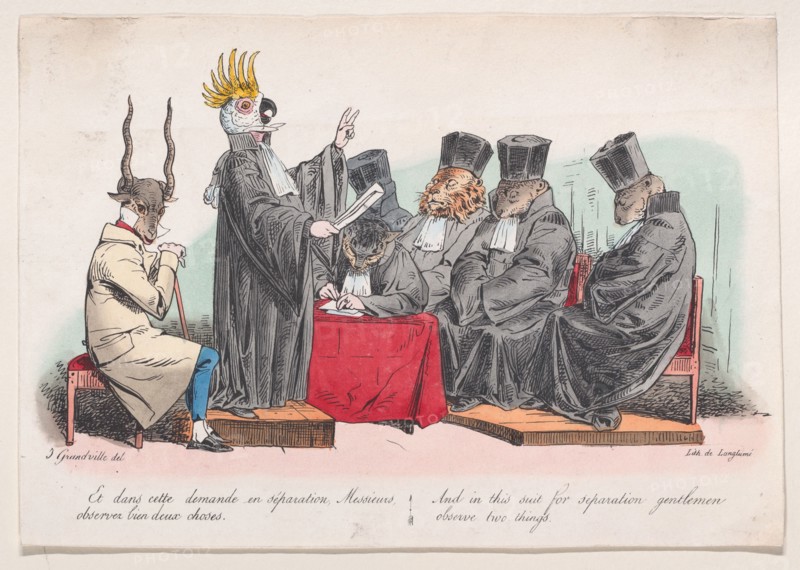 And in this suit for seperation, gentlemen, observe two things from Metamorphoses of the D..., 1829. Creator: Pierre Langlumé.