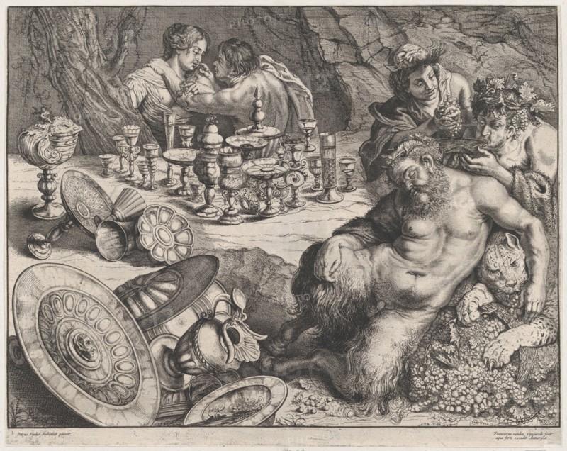 Bacchus and drunken Silenus, 1640-60. Creator: Frans van den Wyngaerde.