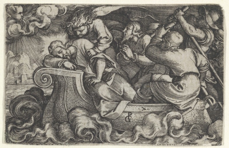 Christ Sleeping During the Storm on Lake Tiberias, from The Story of Christ, 1534-35. Creator: Georg Pencz.