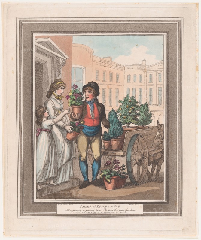 Cries of London, No. 6: All a growing, here's Flowers, March 1, 1799. Creator: Henri Merke.
