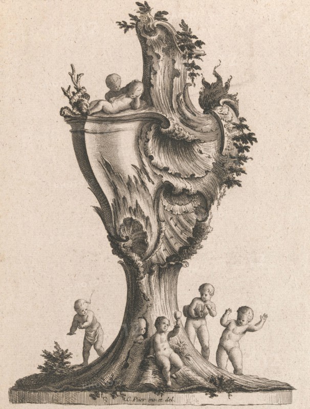 Design for a large Lidded Vase, Plate 1 from: 'Neu inventierte Vasi auf die..., Printed ca. 1750-56. Creator: Jacob Gottlieb Thelot.