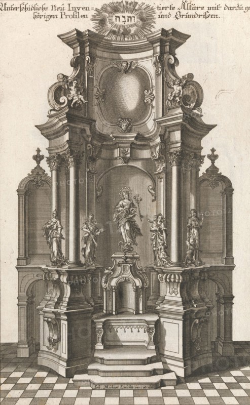 Design for a Monumental Altar, Plate c from 'Unterschiedliche Neu Inventier..., Printed ca. 1750-56. Creator: Georg Gottfried Winckler.