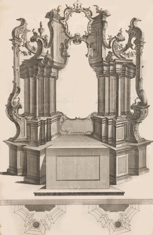 Design for a Monumental Altar, Plate 'q' from 'Unterschiedliche Neu Inventi..., Printed ca. 1750-56. Creator: Jacob Gottlieb Thelot.