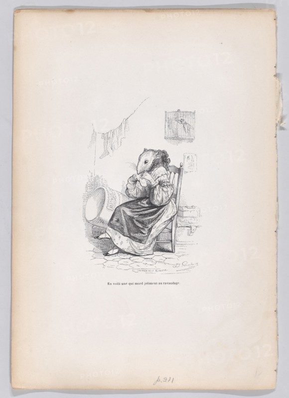 Here is one who mends by nicely biting from Scenes from the Private and Public Life..., ca. 1837-47.