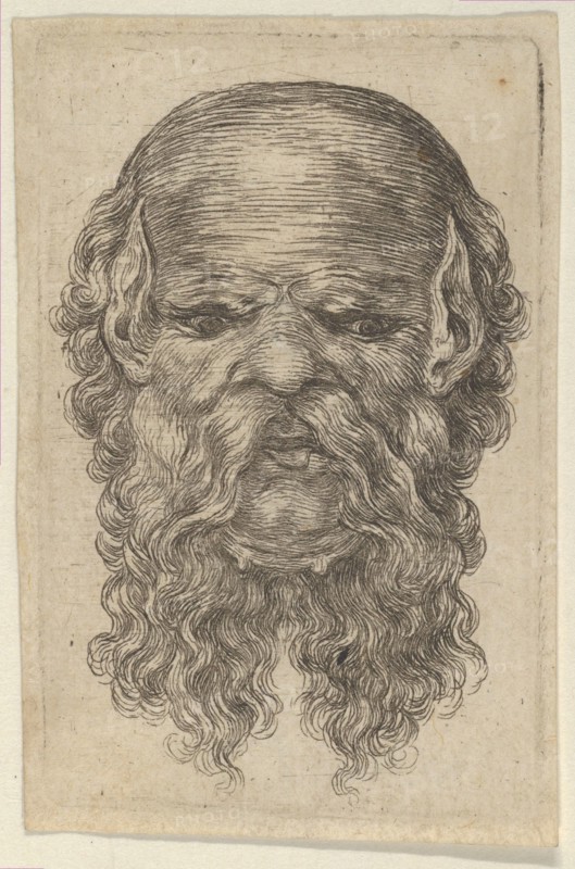 Mask of a Bald Man with Pointed Ears and a Long, Parted Beard, from Divers Masques, ca. 1635-45. Creator: Francois Chauveau.