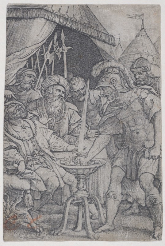 Mucius Scaevola and Porsenna, from Roman Heroes, 1535., 1535. Creator: Georg Pencz.