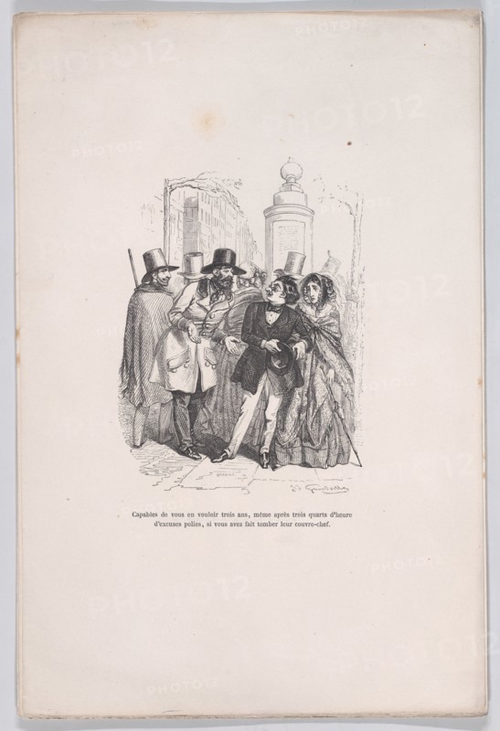 One would be able to blame you for three years if you dropped their hat. from the Little M..., 1843. Creator: Jean Ignace Isidore Gerard.