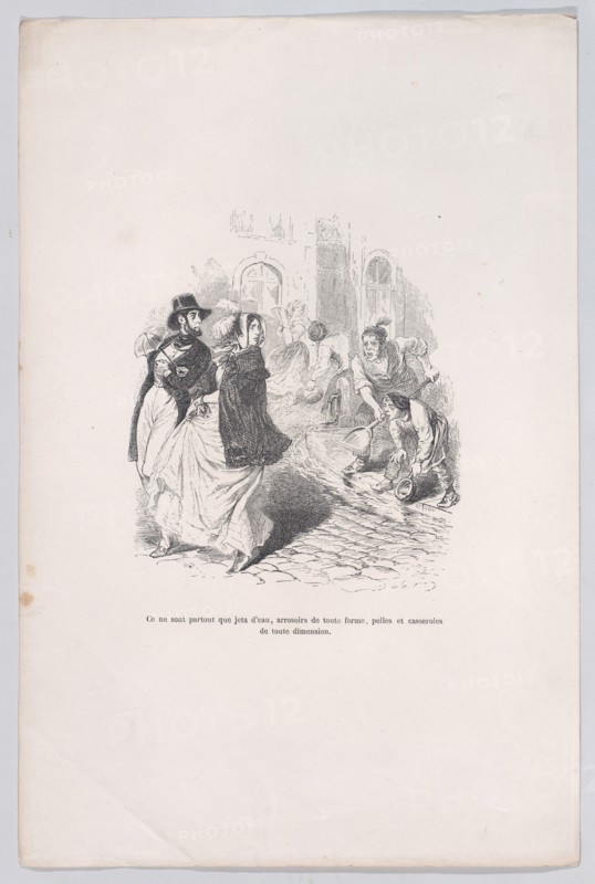 Only everywhere are water faucets, watering cans of any shape, shovels and pots of any siz..., 1843. Creator: Jean Ignace Isidore Gerard.