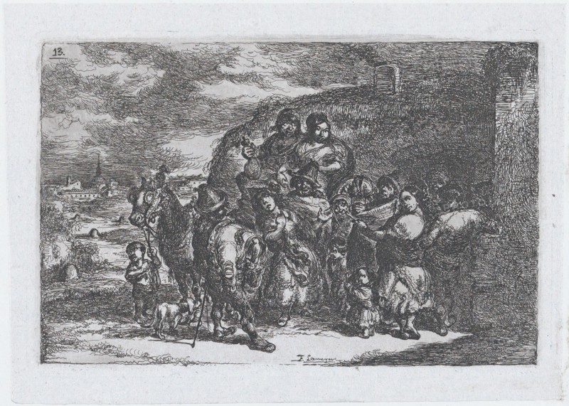 Plate 13: a group of people outdoors including possibly musicians, from the series of cust..., 1850. Creator: Francisco Lameyer Berenguer.