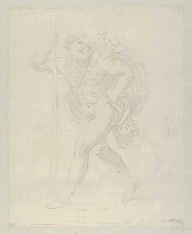 Saint Christopher walking with the infant Christ on his left shoulder, counterpro..., ca. 1600-1640. Creator: Guido Reni.