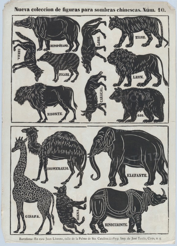 Sheet 10 of figures for Chinese shadow puppets, 1859. Creator: Juan Llorens.