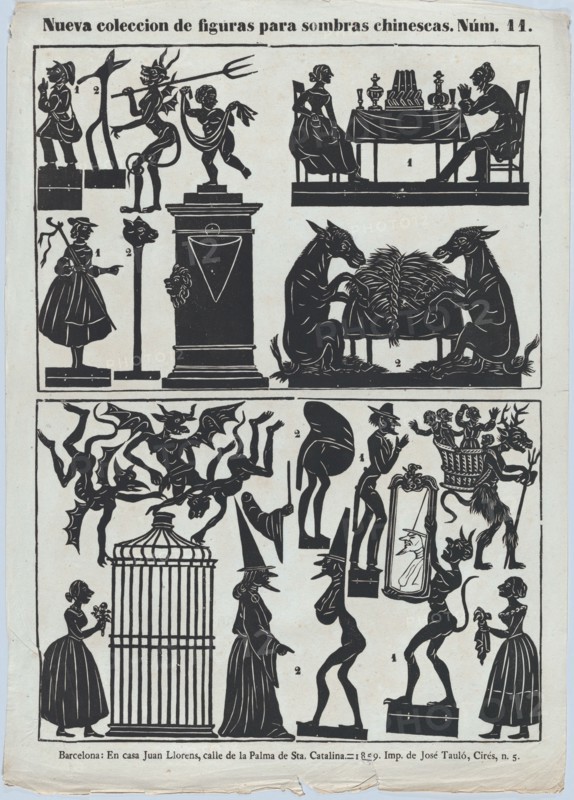 Sheet 11 of figures for Chinese shadow puppets, 1859. Creator: Juan Llorens.
