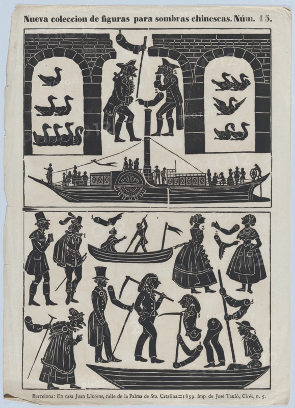 Sheet 15 of figures for Chinese shadow puppets, 1859. Creator: Juan Llorens.