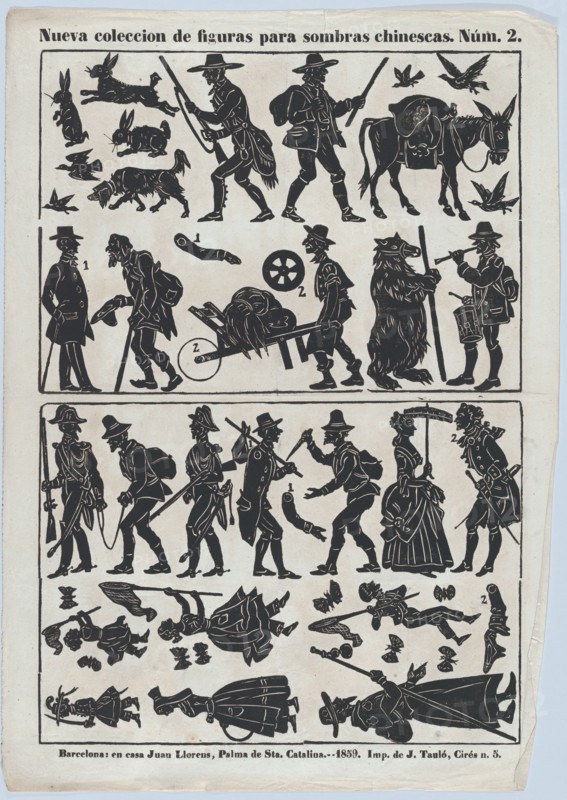 Sheet 2 of figures for Chinese shadow puppets, 1859. Creator: Juan Llorens.
