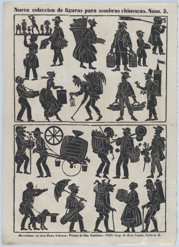 Sheet 3 of figures for Chinese shadow puppets, 1859. Creator: Juan Llorens.