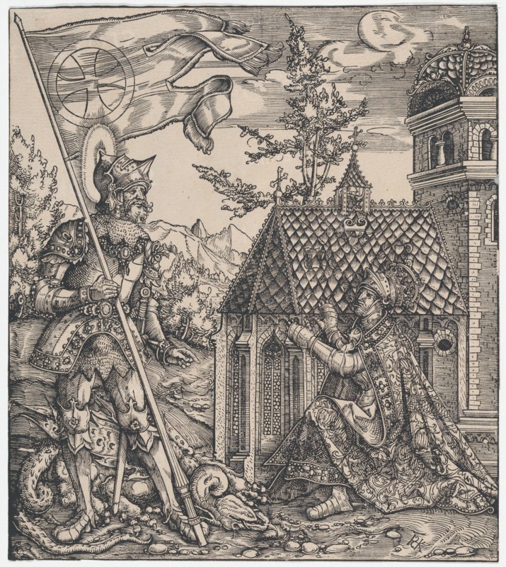 St George as the Emperor's Patron Saint, from The Habsburg Saints (Ima..., ca.1516-18, printed 1799. Creator: Hans Springinklee.