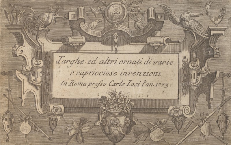 Targhe ed altri ornati di varie e capricciose invenzioni (Cartouches and other ornaments o..., 1773. Creator: Unknown.