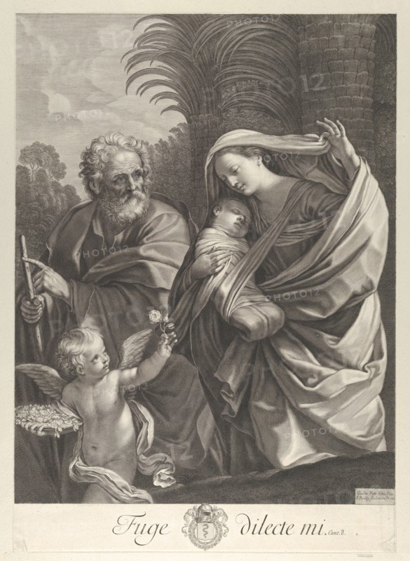 The Flight into Egypt; the Holy Family walking together, Saint Joseph pointing to t..., ca. 1648-81. Creator: François de Poilly.