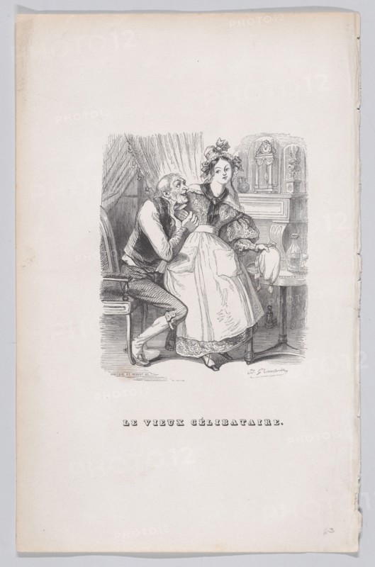 The Old Bachelor from The Complete Works of Béranger, 1836. Creators: Cesar-Auguste Hebert, Louis-Henri Brevière.