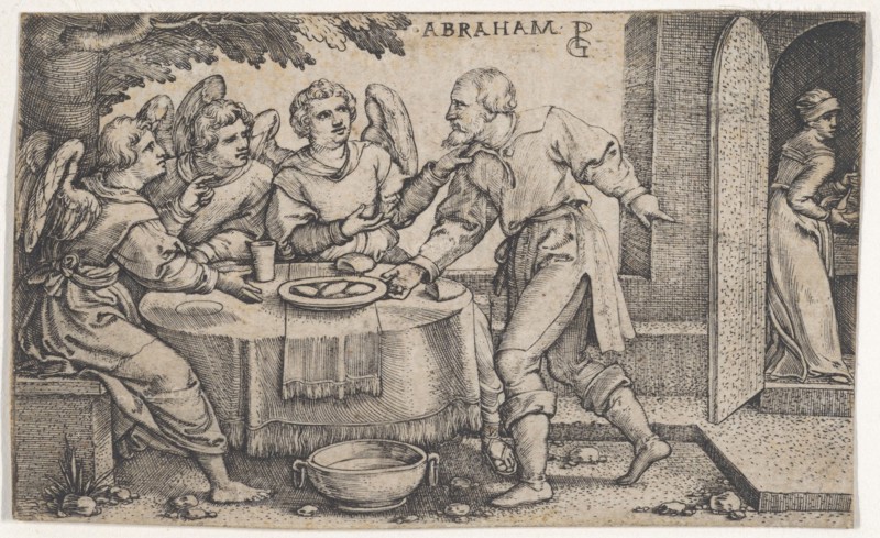 The Three Angels Visiting Abraham, from The Story of Abraham. Creator: Georg Pencz.