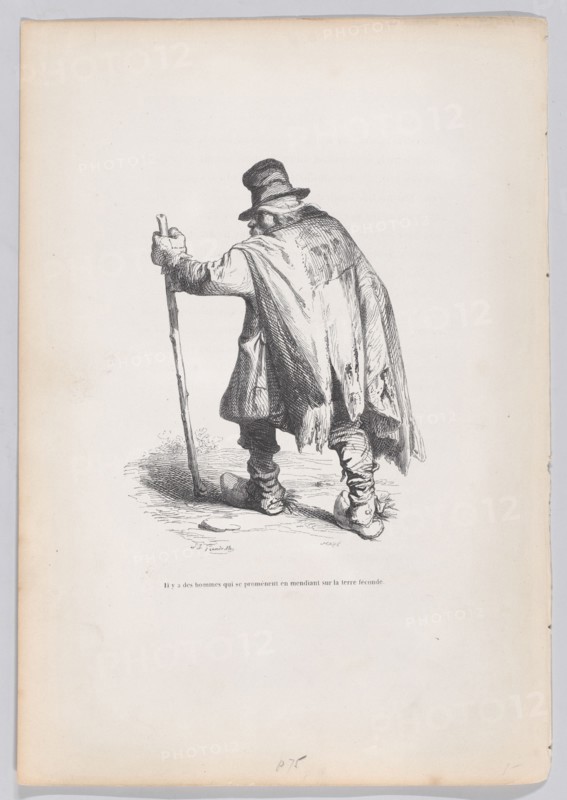 There are men who walk around begging on fertile ground from Scenes from the Privat..., ca. 1837-47. Creator: Joseph Hippolyte Jules Caque.