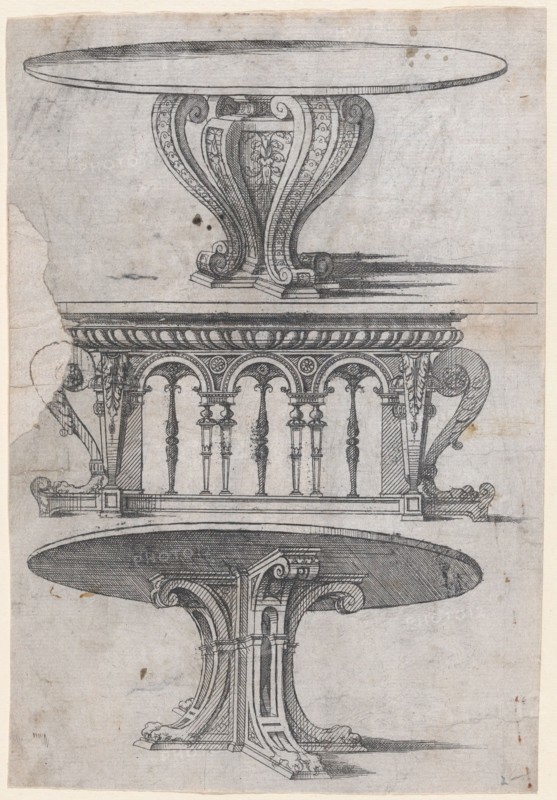 Three Table Designs, 1565-70. Creator: Jacques Androuet Du Cerceau.