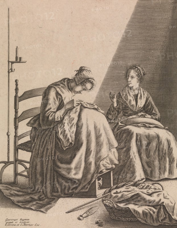 Two Women Sewing, Plate 1 from Five Feminine Occupations, ca. 1640-57. Creator: Geertruydt Roghman.