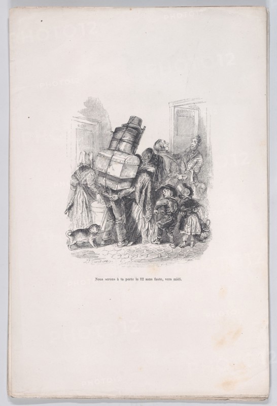 We will be at your door at noon without fail. from the Little Miseries of Human Life, 1843. Creator: Jean Ignace Isidore Gerard.