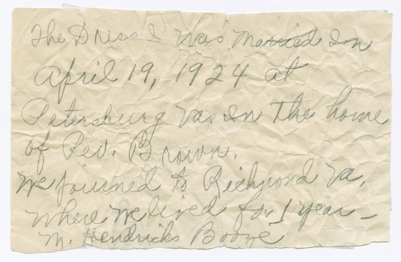 Handwritten note from Magdalene Hendricks Boozé, mid 20th century. Creator: Magdalene Hendricks Boozé.