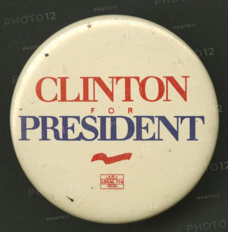 Pinback button for Clinton presidential campaign, 1992-1996. Creator: Unknown.