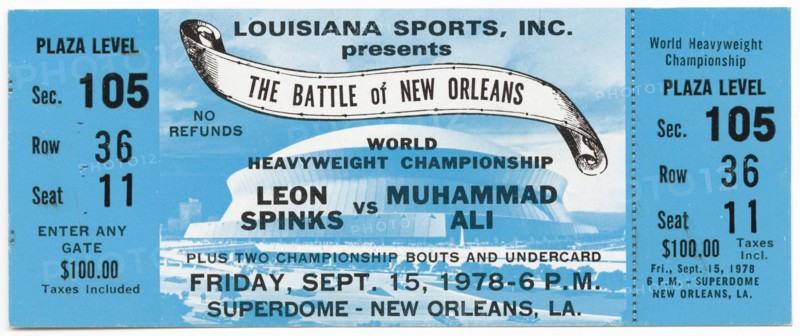 Ticket to a championship boxing match between Muhammad Ali and Leon Spinks, September 15, 1978. Creator: Unknown.