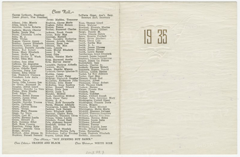 Commencement announcement for Booker T. Washington High School, 1935. Creator: Unknown.