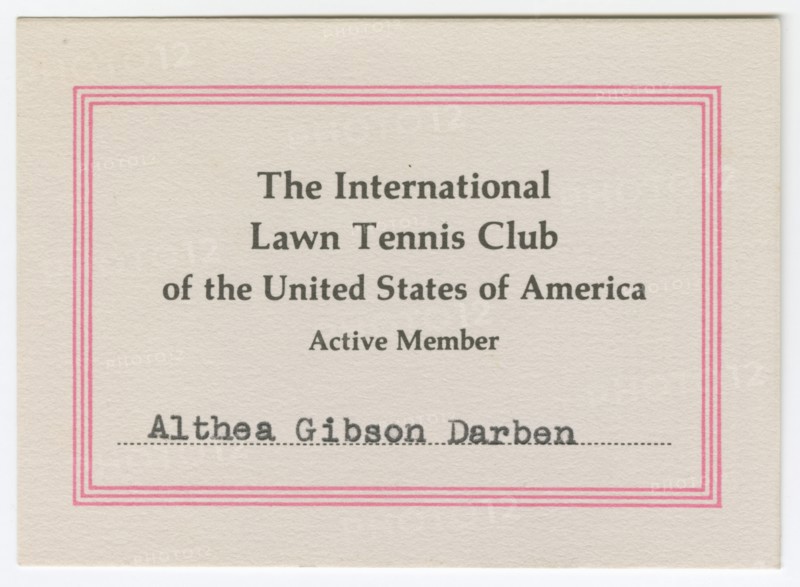 Membership card for the Lawn Tennis Club of the United States for Althea Gibson, 1980. Creator: Unknown.