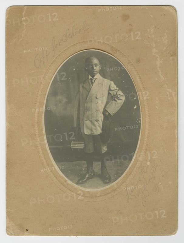 Photograph of Lucius Harper, Jr. "off to school", ca. 1910. Creator: Lucius Harper.