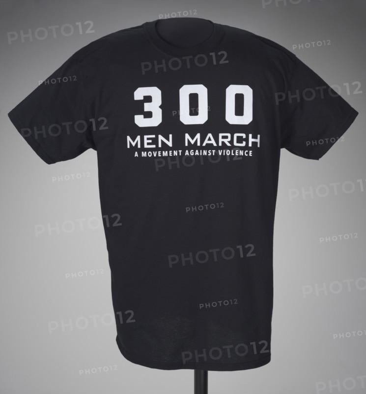 Black t-shirt for 300 Men March worn at a rally after the death of Freddie Gray, 2015. Creator: Gildan Activewear Inc..