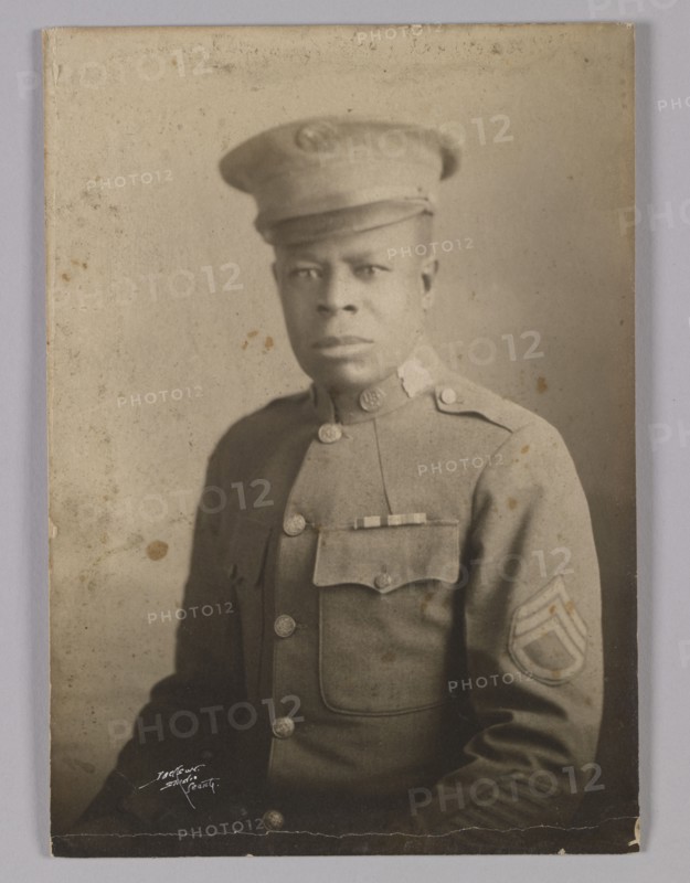 Framed photograph of unidentified WWI soldier, 1917-1918. Creator: Unknown.